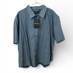 Kenneth Cole - Size 4X - Short Sleeve Button Down Shirt - NWT - Teal Geometric